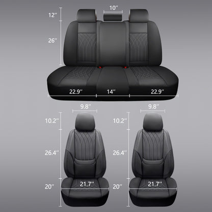Waterproof Car Seat Covers Full Coverage PU Leather – Full Set for 2 or 5 Seats, Universal Fit Cars SUVs Trucks, Seat Protector Cushion, Black / Beige / Pink / Grey / Red