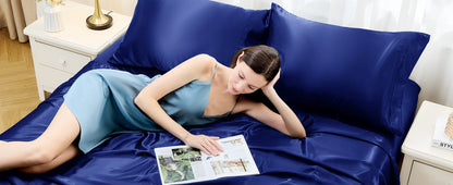 Bed Sheet Set 4-Piece Satin with 35–39 cm Deep Pocket, Machine-Washable Care and Seven Colors