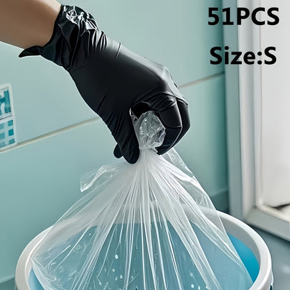 Black Nitrile Disposable Gloves in 51-Piece Size-Specific Packs with Powder-Free and Latex-Free Labels
