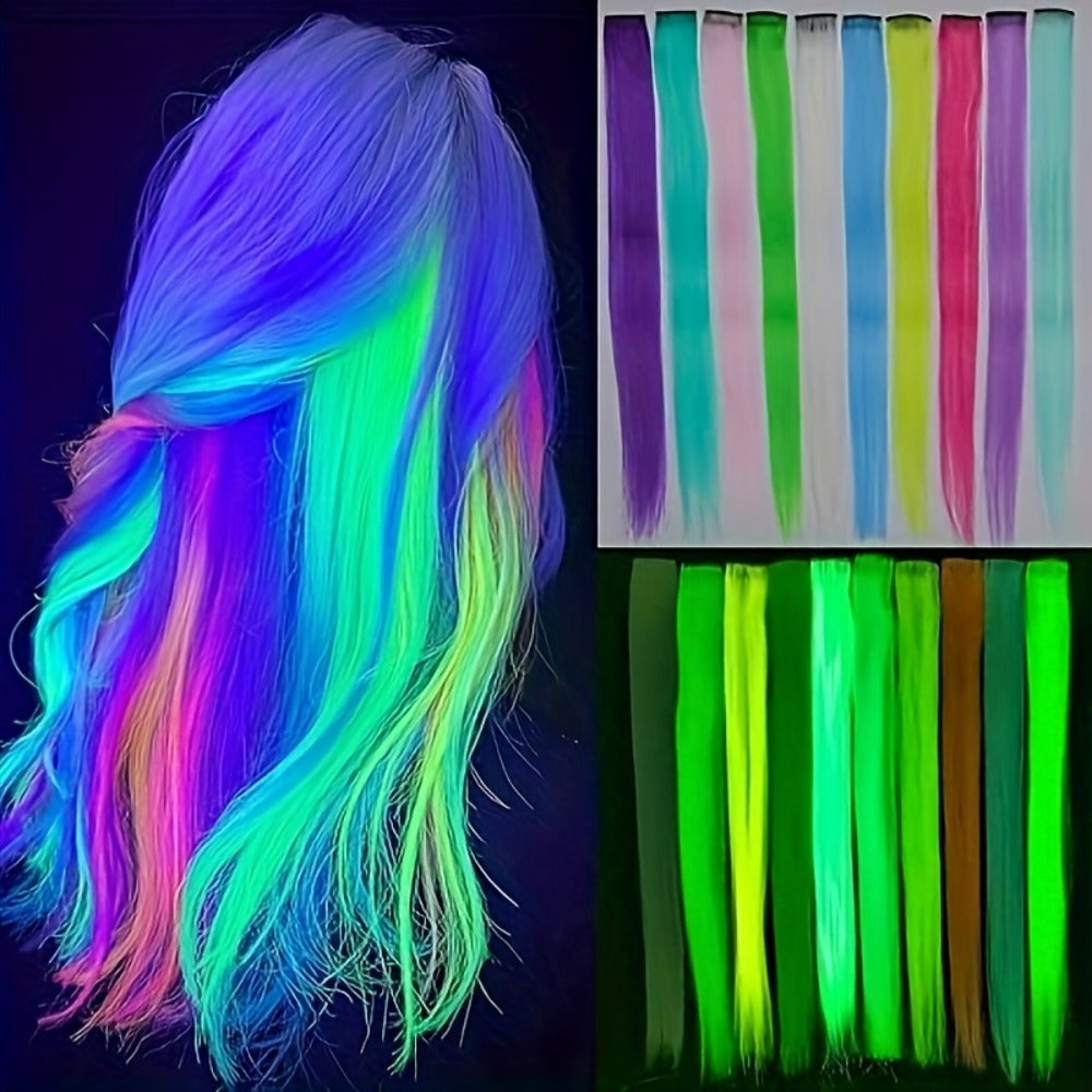 Hair Accessories Ten-Piece 16-Inch Light-Up Rainbow Clip-In Extensions for Costume Styling