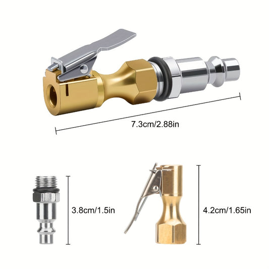 Air Chuck Lock-On Tire Inflator 3-Piece Set – Closed Flow Clip-On, 250 PSI, Schrader Valve Compatible, Heavy-Duty Copper for Car, Bike & Motorcycle