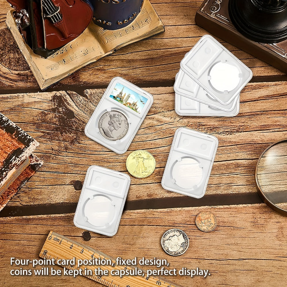 Ten-Pack Clear Coin Slab Display Holders for 31 mm Coins with Four-Point Positioning Inserts
