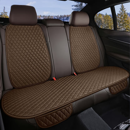 Car Seat Covers Diamond Quilted Linen – Universal Fit Front & Rear 3-Piece Set, Waterproof Anti-Slip All-Season Seat Protector, Luxury Interior Accessory