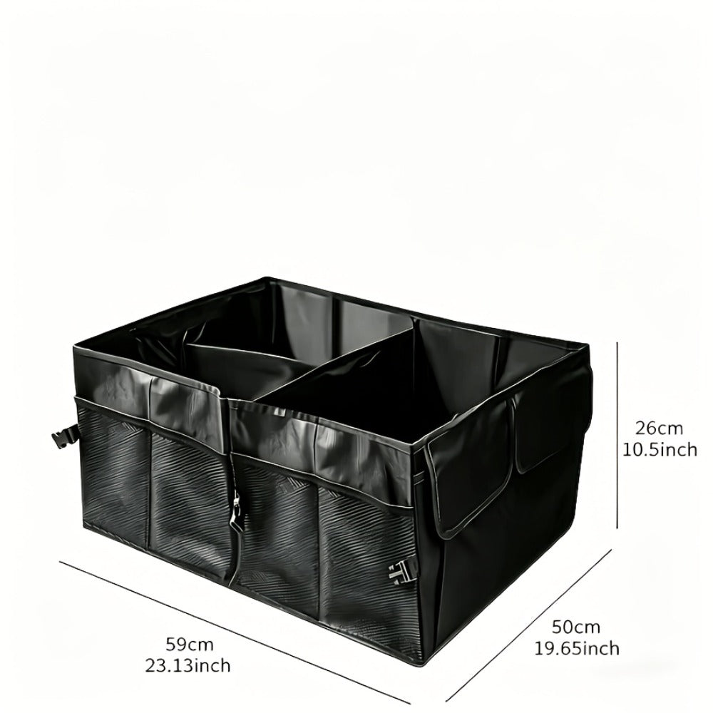 Foldable Car Trunk Organizer with Adjustable Straps – Collapsible Nylon Storage Box for Car Rear Seat & Trunk, Lightweight Car Interior Organizer, Black
