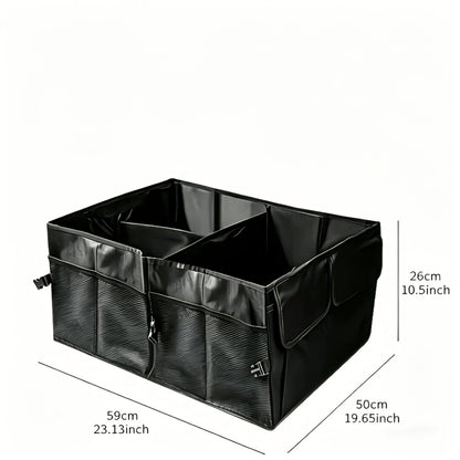 Foldable Car Trunk Organizer with Adjustable Straps – Collapsible Nylon Storage Box for Car Rear Seat & Trunk, Lightweight Car Interior Organizer, Black