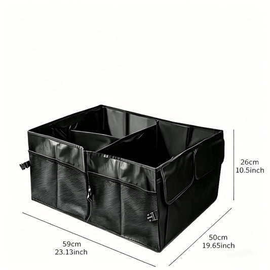 Foldable Car Trunk Organizer with Adjustable Straps – Collapsible Nylon Storage Box for Car Rear Seat & Trunk, Lightweight Car Interior Organizer, Black