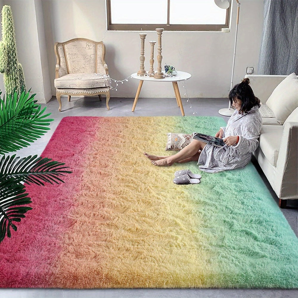 Area Rug Gradient Polyester Plush Mat in Seven Colors and Three Machine-Washable Room Sizes