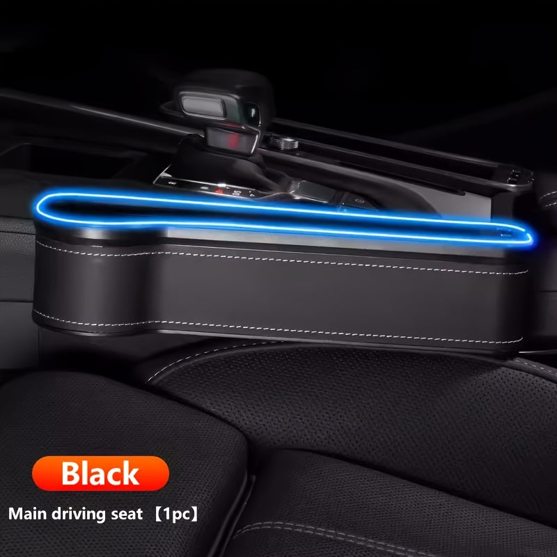 Car Seat Gap Storage Box with Phone Holder & Charger – Sundries Organizer with Ambient Atmosphere Light, Driver & Co-Pilot, 1pc or 2pc Set