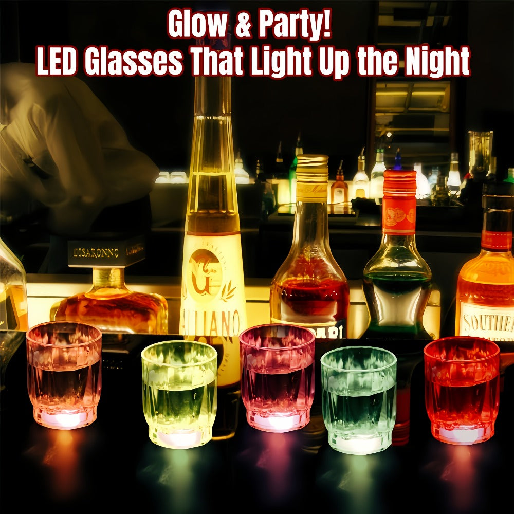 LED Light-Up Party Cup Set with 12 or 15 Short 2 oz Plastic Tumblers in Mixed Color Designs