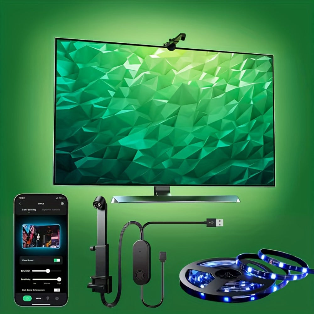 RGB TV Backlight LED Strip Kit, 149.61 Inches with Top-Mounted Screen Sensor, Control Module and App Interface