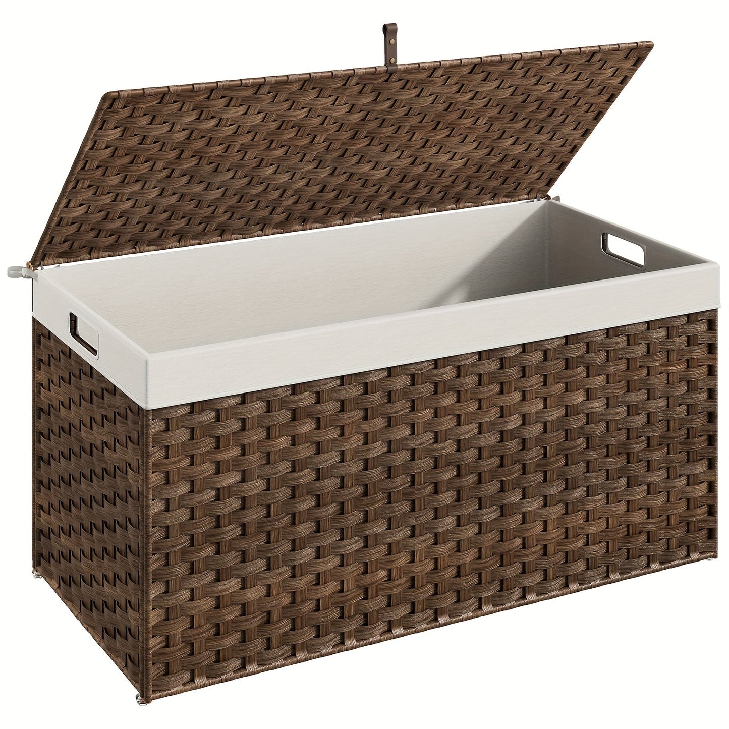 Large Storage Basket with Lid & Handles - 220L Handwoven Wicker Blanket Basket, Metal Frame, Soft Lining, Foldable for Bedroom, Laundry Room & Living Room