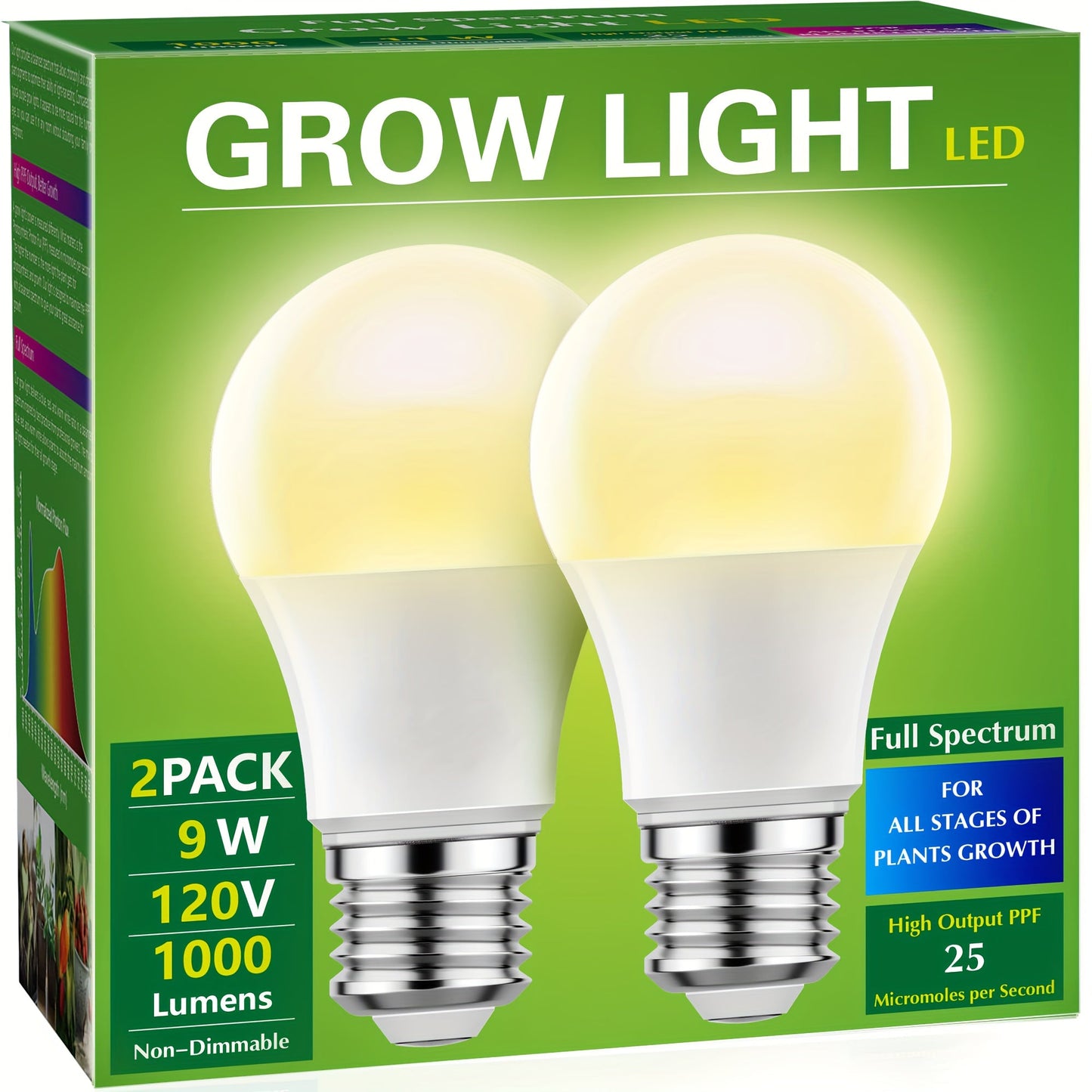 Grow Light Bulb A19 E26 Full Spectrum 9W 100W Equivalent | Natural White 4000K LED Plant Bulb for Indoor Plants Seed Starting | 2 4 6 12 Pack Options