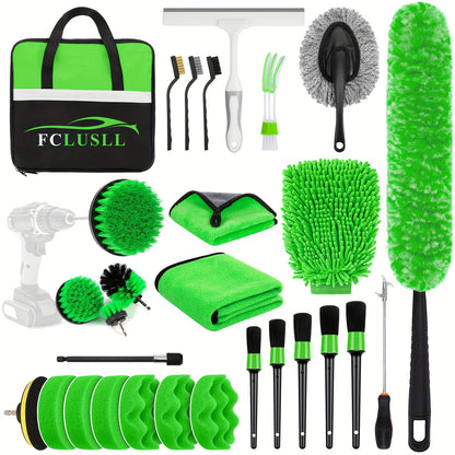 Car Cleaning Kit with Portable Vacuum Cleaner – 17/24/29/32/35pcs Interior Detailing Set with Windshield Cleaner, Drill Brush Set & Interior Brush Set – Complete Auto Care Kit