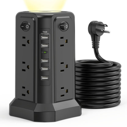 Surge Protector Power Strip Tower 17-in-1 with 12 AC Outlets, 4 USB-A, USB-C PD 18W and Four Group Switches