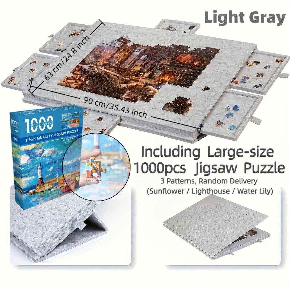 Portable Puzzle Board with Anti-Slip Surface – Fits 1000 & 1500 Piece Puzzles, Lightweight Jigsaw Puzzle Table for Storage & Family Game Night, Dark Gray / Light Gray, 30x21" or 35x24"