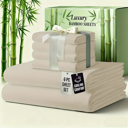 Bed Sheet Set 6-Piece Bamboo-Viscose Microfiber Blend with Twill Weave and 40–44 cm Pocket