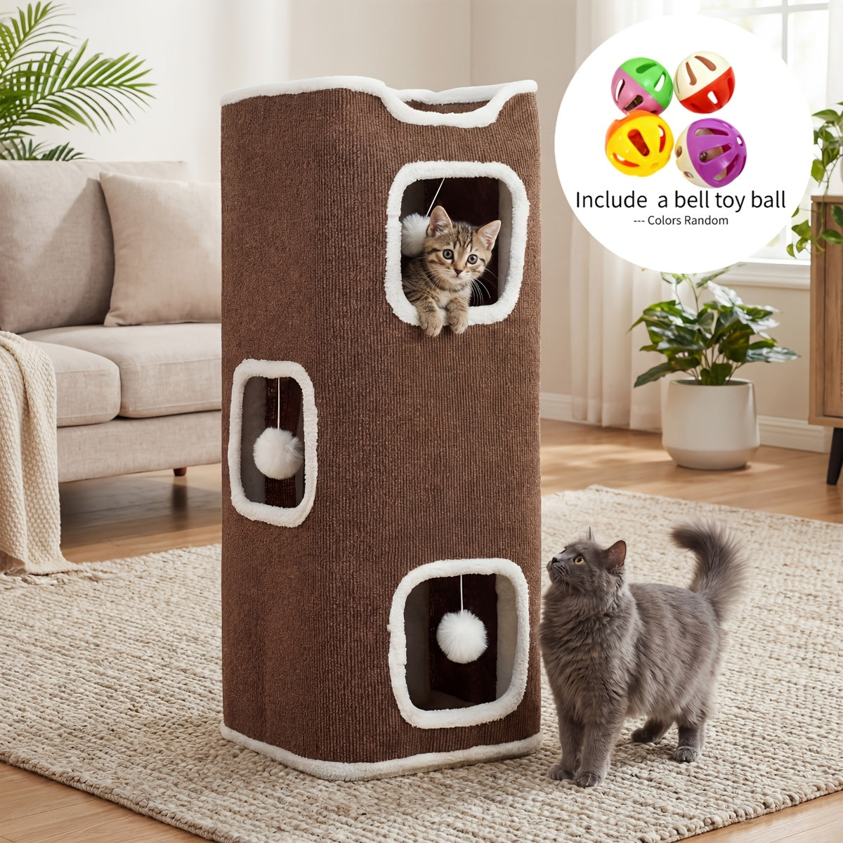 Cat Tree Tower Multi-Level Foldable Cat Condo for Indoor Cats - Scratch-Resistant Carpet, Hanging Bell Ball, Cozy Top Bed, Sturdy Frame Cat House with Multiple Entrances, 1 3 4 Tier Options for Kittens & Adults