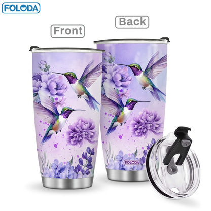 Twenty-Ounce Hummingbird and Flower Travel Tumblers in Ten Exact Printed Design Configurations