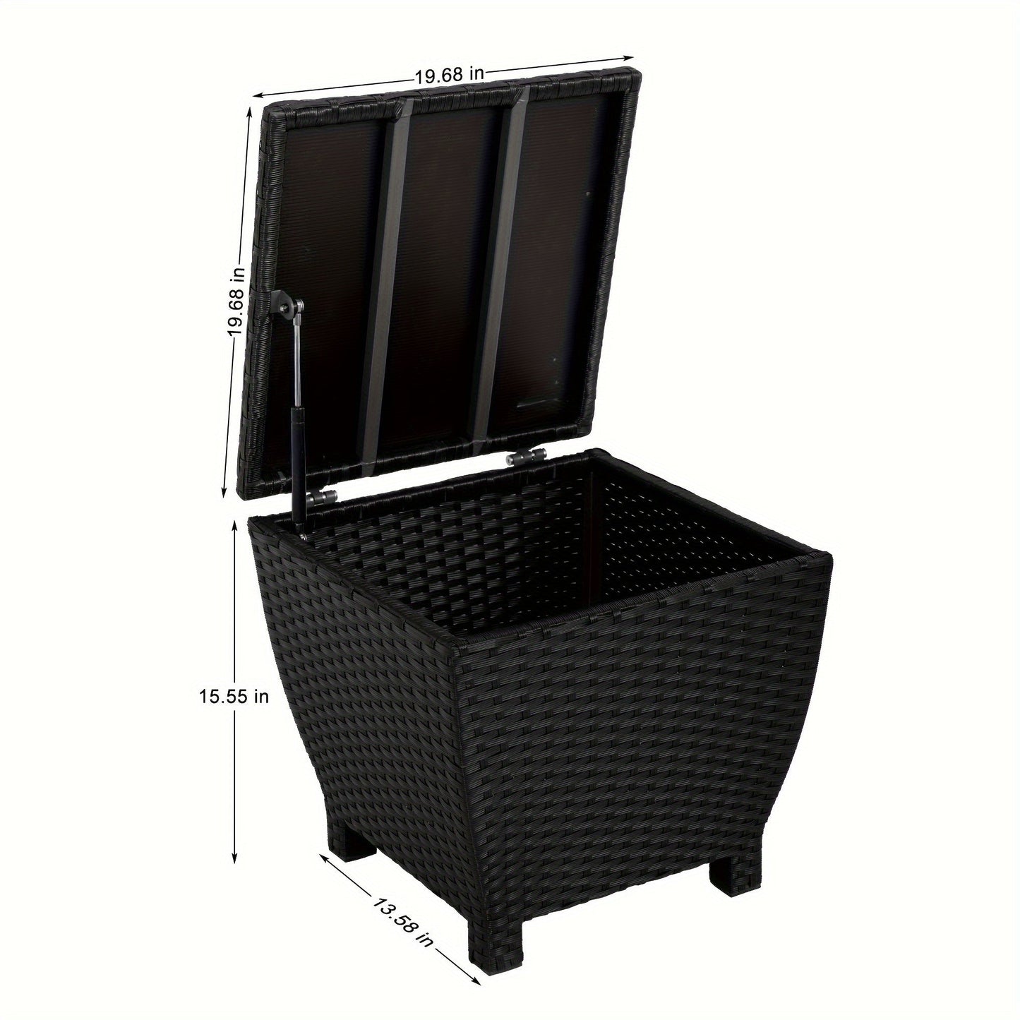PE Wicker Outdoor Storage Box Side Table, Flip-Top Lid