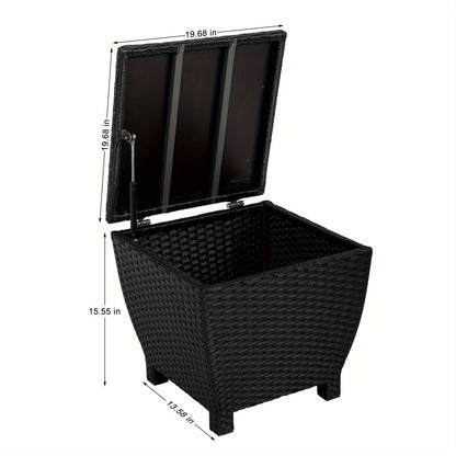 PE Wicker Outdoor Storage Box Side Table, Flip-Top Lid