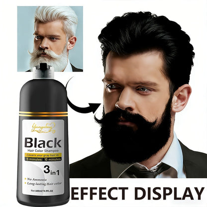 Black Hair Dye Shampoo for Men & Women 500ml — Natural Plant Pigments, Fast Gray Coverage for Hair & Beard, Gentle Scalp-Safe Formula, No Mix No Ammonia, Long-Lasting Color, 16.9 fl oz
