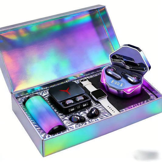 Gaming Headset Bundle Set Glowing LED Headphones Bluetooth Speaker Wireless Earbuds Surround Sound Touch Control 3-4 Piece Combo Gift Set with Free Watch for Teens Gamers