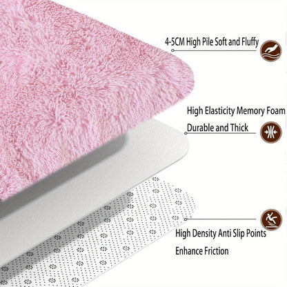 Area Rug Pink Soft Shaggy Design in Four Sizes with Placement Stickers for Bedroom or Dorm