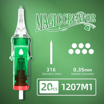 Disposable Tattoo Needles 20pcs Mixed Set RL RS M1 C-M — Multi-Gauge High Transparency Cartridge, Lasting Sharpness, Ample Ink Capacity, for Professional Artists & Beginners