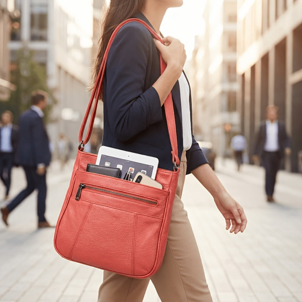 Genuine Leather Messenger Bag for Men Women Anti-Theft Zipper Multi-Pocket Shoulder Crossbody Bag Laptop Organizer Spacious Handbag Purse for Work School Travel Daily Commute 8 Colors