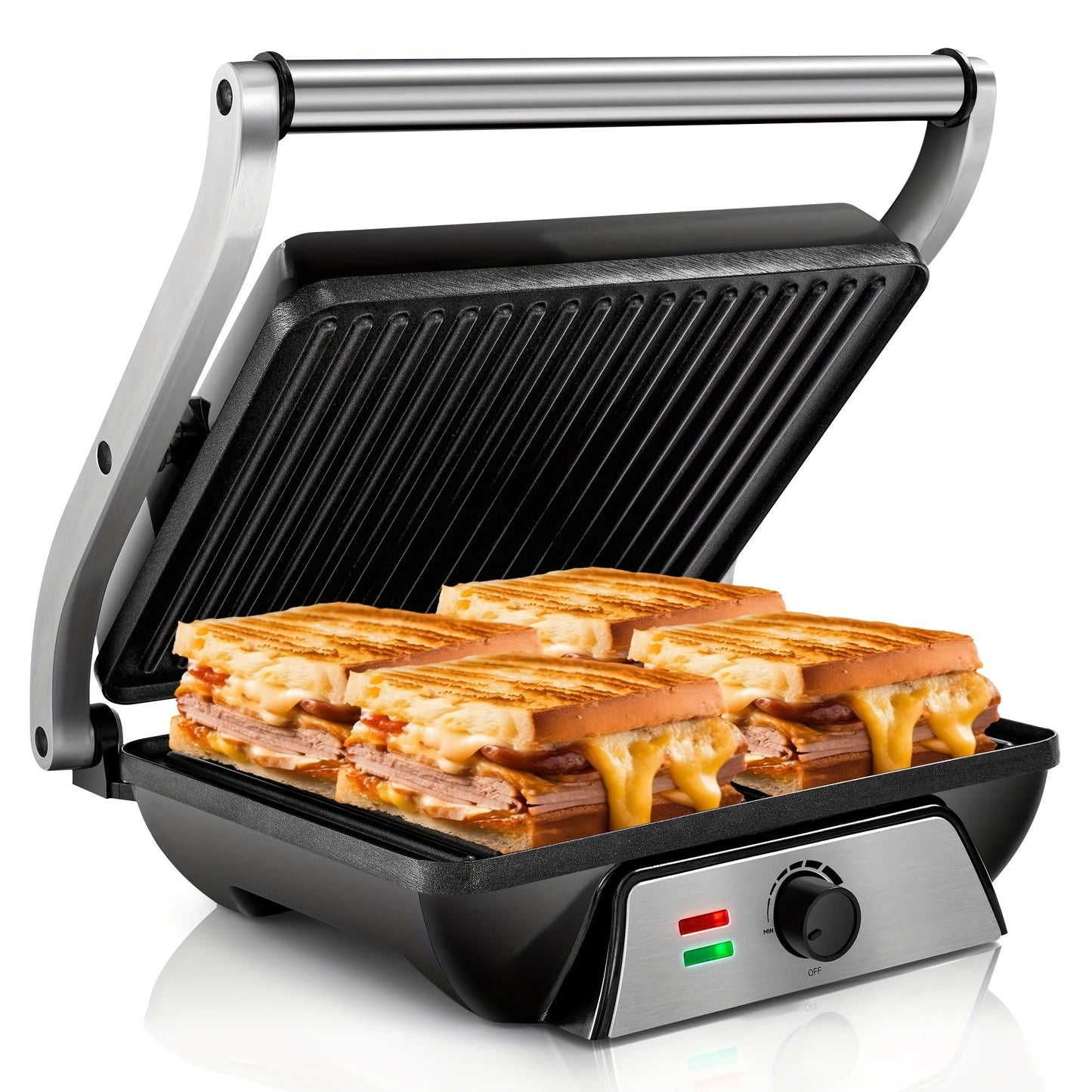 Panini Press Grill 3-in-1 Electric Indoor Grill with Non-Stick Plates - 180° Flat Grill Sandwich Maker with Floating Hinge Grease Tray Temperature Control, Compact Countertop Grill for Home Dorm Office