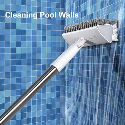 Cleaning Brush with Long Handle 180° Rotating Double-Sided Stiff Bristles Floor Scrub Brush for Bathroom Kitchen Patio Tile Shower Outdoor Heavy Duty Multi-Purpose Scrubber with Stainless Steel Handle