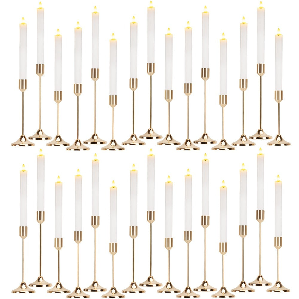Candle Holder Set 30-Piece Metal Taper Stands in Three Heights with Gold, Silver or Black Finish Options
