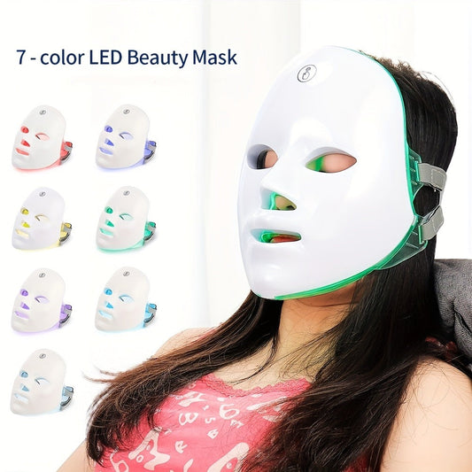 LED Light Therapy Facial Beauty Device - 7 Color Photon Skin Rejuvenation Face Care Tool, USB Powered Anti-Aging Wrinkle Acne Treatment Home Spa