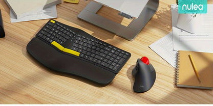Wireless Ergonomic Trackball Mouse, Rechargeable Bluetooth & 2.4G, 44mm Index Finger Rollerball, 5 DPI Levels, 60-Day Battery, Compatible with PC, Laptop, Mac – Green/Black