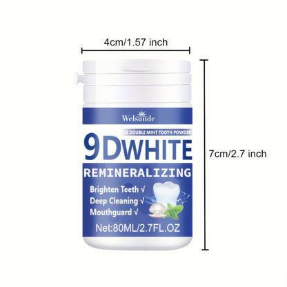 Teeth Whitening Tooth Powder 3-Pack – 9D White Deep Cleaning Dental Powder with Fresh Mint Flavor, 80ml Each, Removes Stains, Freshens Breath, Travel-Friendly Daily Dentifrice for Women and Men