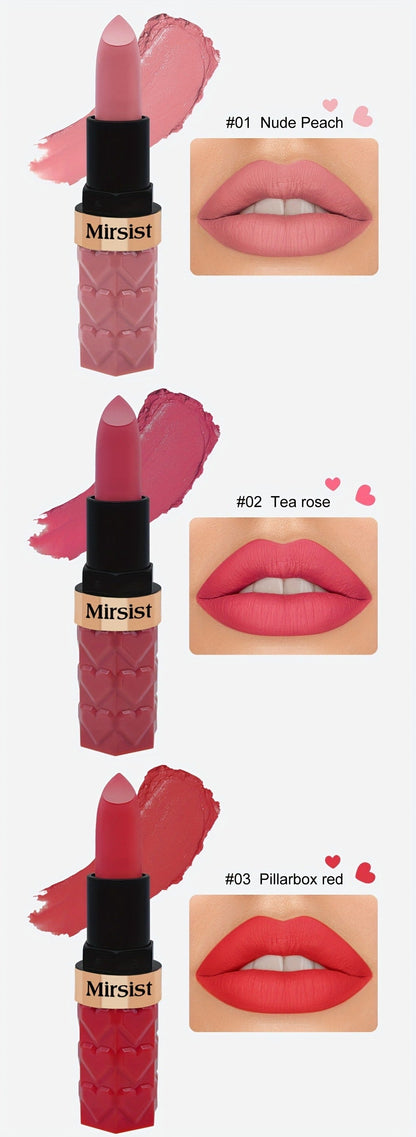Lipstick Set, Mirsist 6-Piece Silky Matte Bullet Collection in Nude, Red, Brown, Berry and Plum Colors