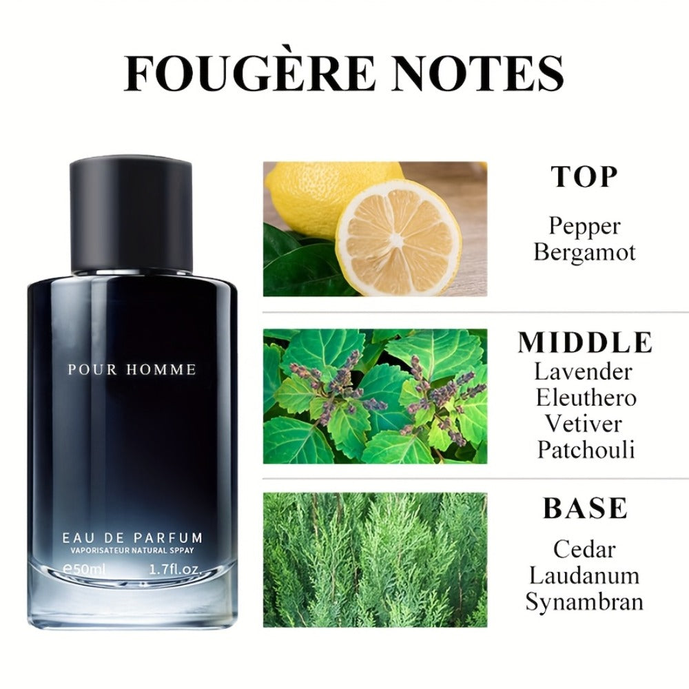 Fougere EDP for Men 2-Piece Set 50ml Pepper Lavender Cedarwood Long Lasting Paraben-Free Aromatic Masculine Eau de Parfum Daily Wear Dating Gift 1.7oz Each