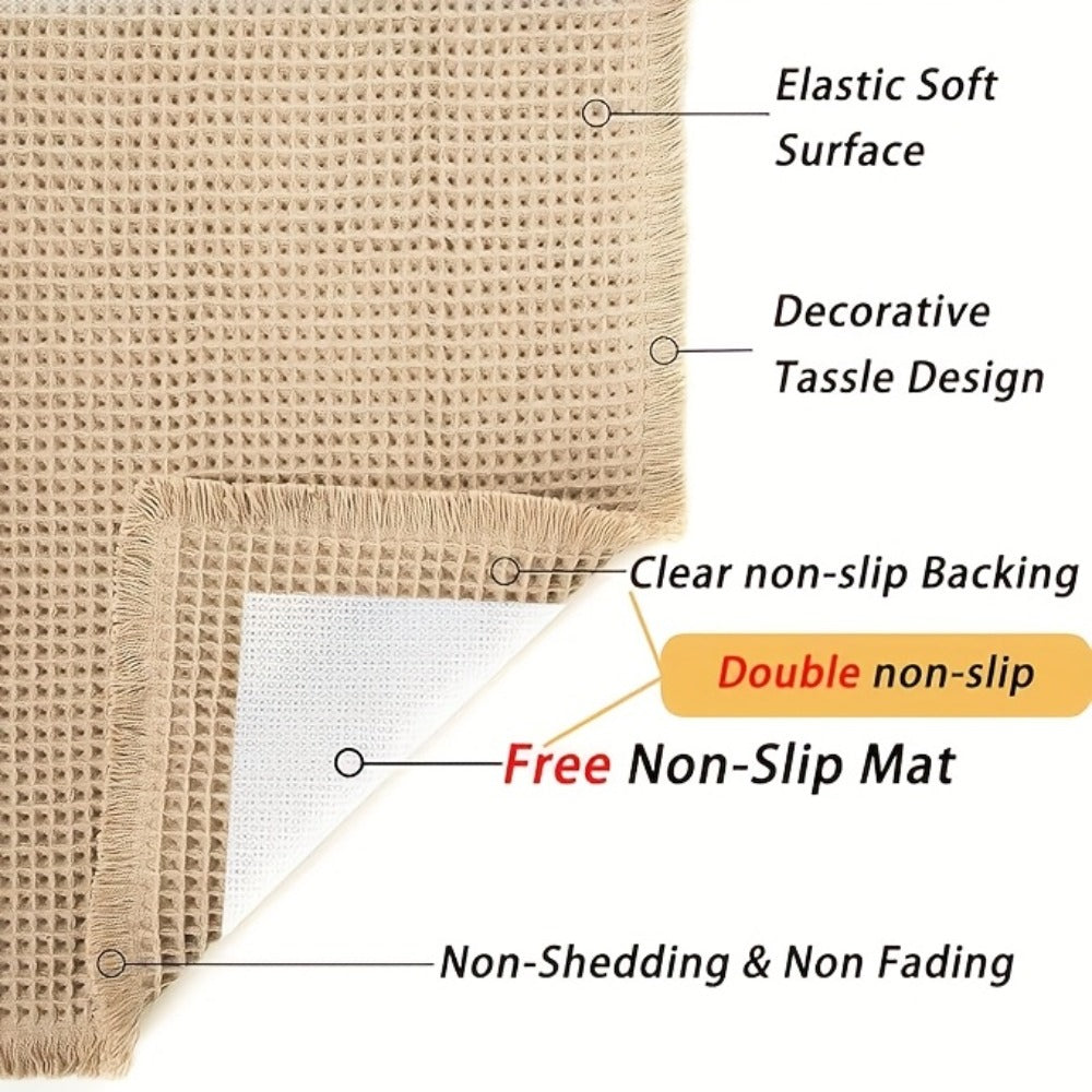 Tasseled Knit Bath Mat with Rectangular Profile, Fringed Edges and 18 x 30 or 24 x 36-Inch Size Options