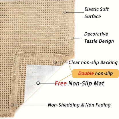 Tasseled Knit Bath Mat with Rectangular Profile, Fringed Edges and 18 x 30 or 24 x 36-Inch Size Options