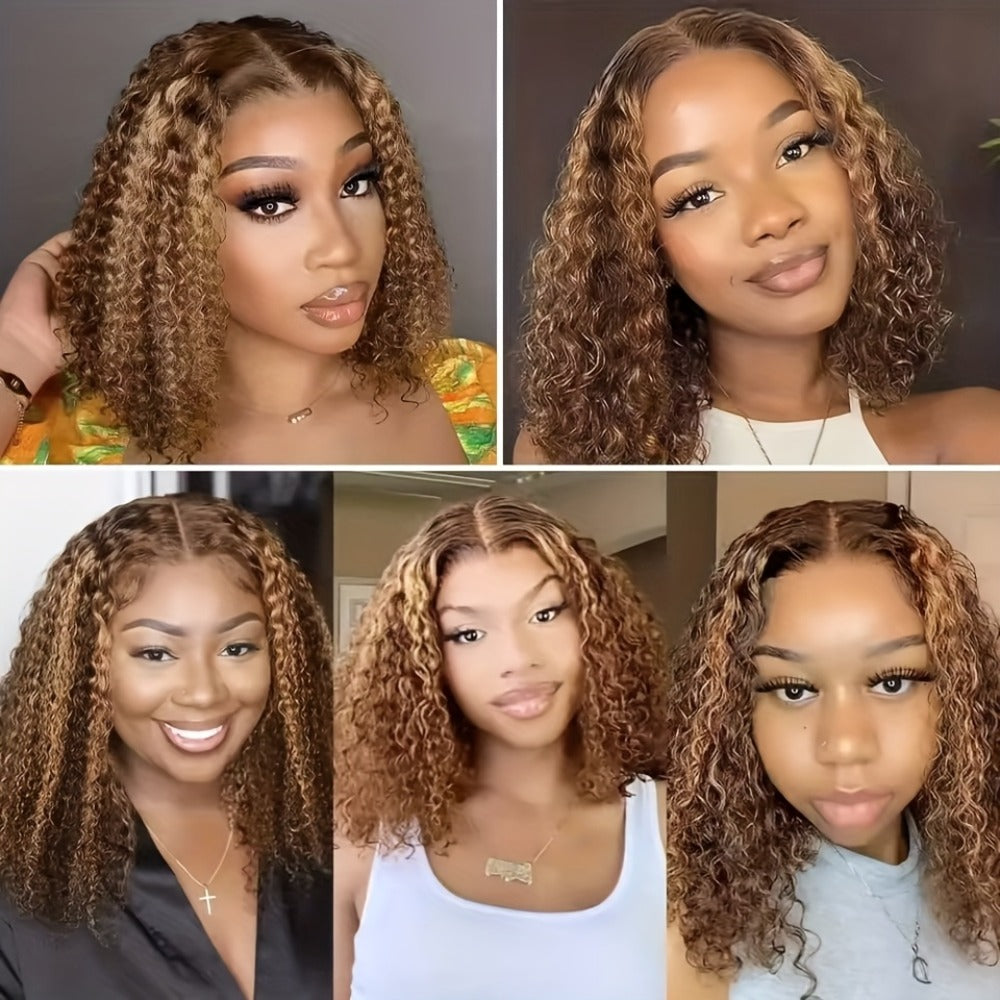 Lace Front Wig LUCK HAIR 10-Inch 4/27 Highlight Water-Wave Human Hair Bob with 13x4 HD Lace and 180% Density