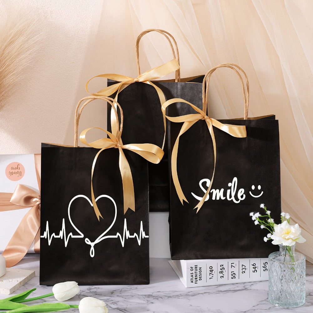 One Hundred Ten Black Kraft Paper Gift Bags with Handles, 8 x 4 x 10 Inch Bulk Retail Pack