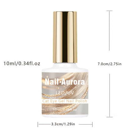 10ml Golden Glitter Cat Eye Gel Polish with Magnetic Color Effect and UV/LED Lamp Curing Label