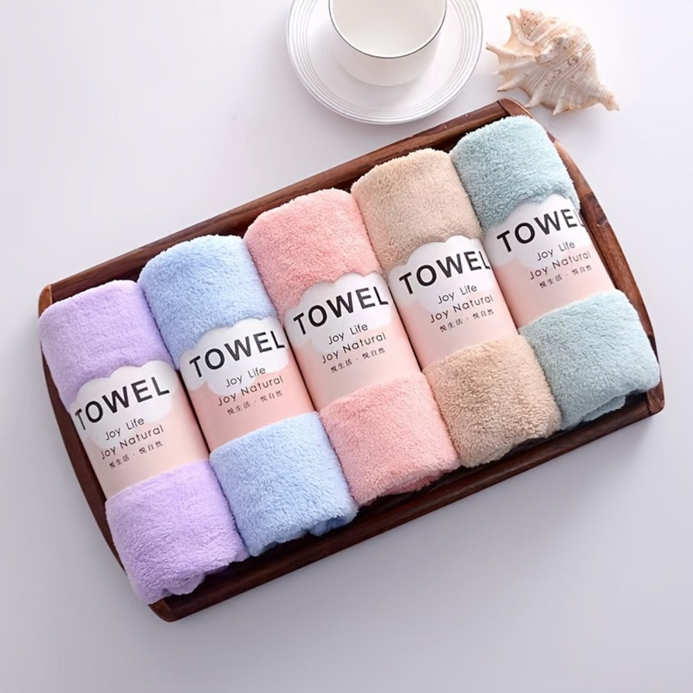 Towel Set 5-Pack 500GSM Coral Fleece Face Towels in Solid, Striped and Five-Color Options for Home and Guest Use