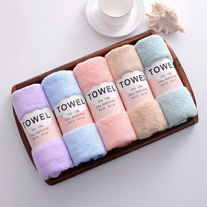 Towel Set 5-Pack 500GSM Coral Fleece Face Towels in Solid, Striped and Five-Color Options for Home and Guest Use