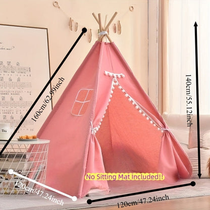 Kids Teepee Play Tent with 140 x 120cm Frame, White, Blue, Pink or Star Fabric Options and No Sitting Mat