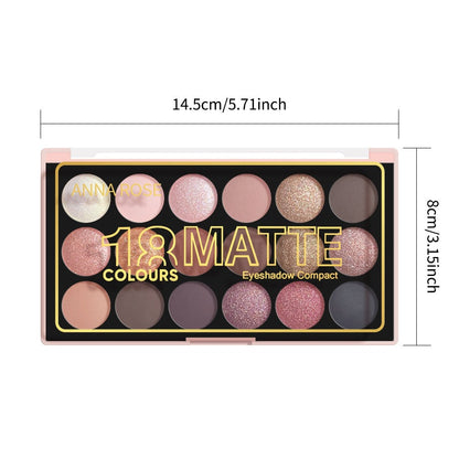 Eyeshadow Palette ANNA ROSE 18-Shade Compact with Pink-Brown Color Themes and Matte-Shimmer Finish Mix