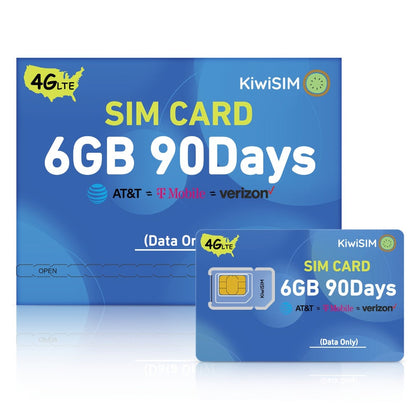 Prepaid Data SIM Card USA 4G LTE KIWISIM Auto-Switch AT&T & T-Mobile, No Contract No Monthly Fee