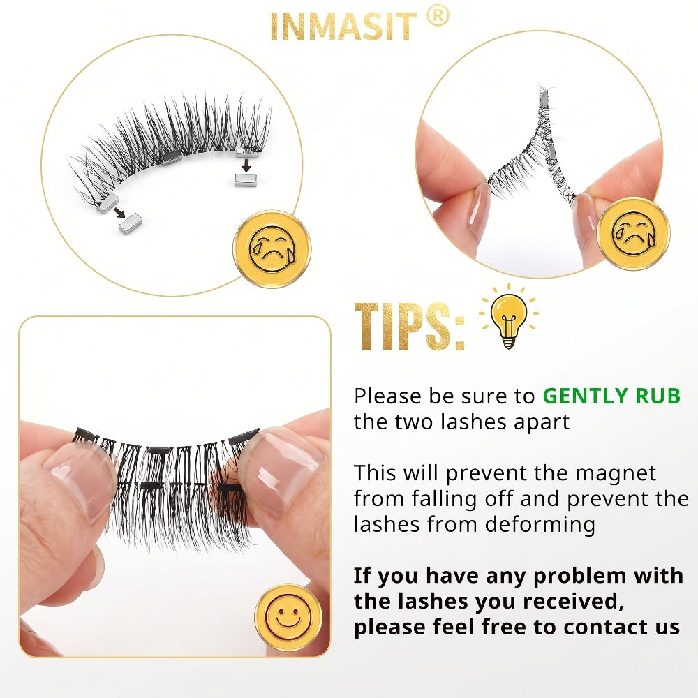 INMASIT Magnetic False Eyelashes Set with Round Storage Case and Applicator in Black or Pink