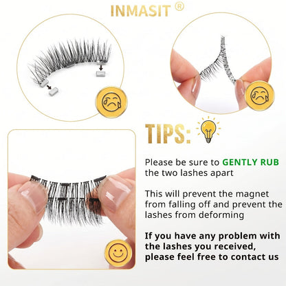 INMASIT Magnetic False Eyelashes Set with Round Storage Case and Applicator in Black or Pink