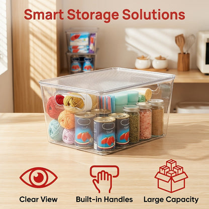 Clear Stackable Storage Bins with Lids 10 Pack - Large Plastic Pantry Organizer Containers with Handle, 11x7.5x6 Inch, for Kitchen Fridge Cabinet Closet Bathroom Organization